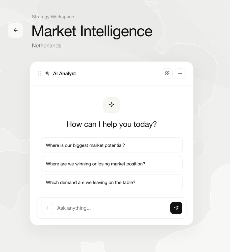 Trendata AI Analyst in de Market Intelligence-werkruimte: waarmee kan ik je vandaag helpen?